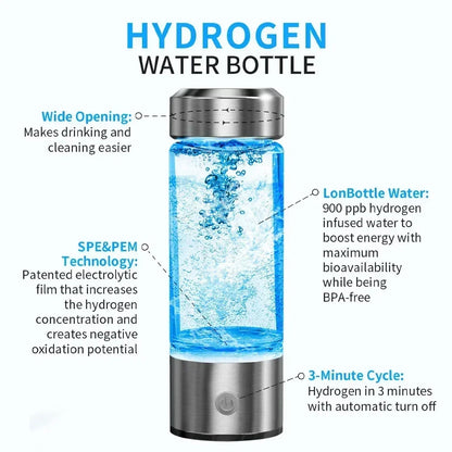 Hydrogen Water Bottle  Alkaline Ionizer USB Rechargeable Portable hydrogen Water Ionizer