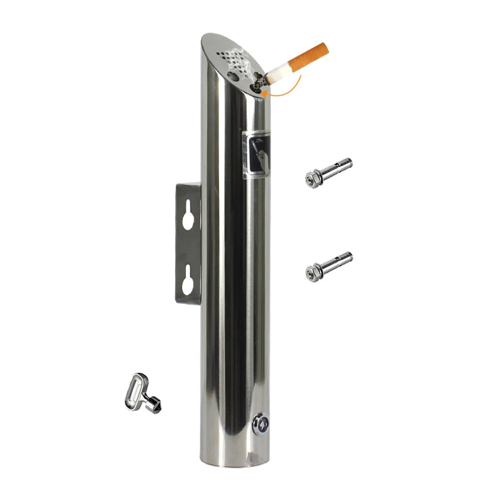 Wall Mounted Cylinder Cigarette Ash Bin Stainless Steel Outside Wall