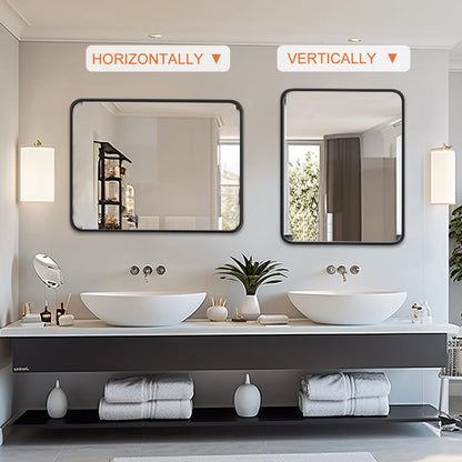 Matte Metal Framed Bathroom Mirror for Wall, Tempered Glass