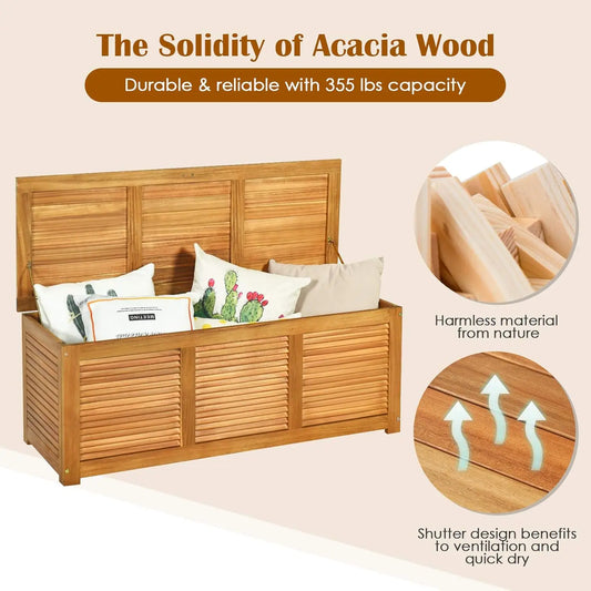 46 Gallon Acacia Wood Deck Box, Storage Bench