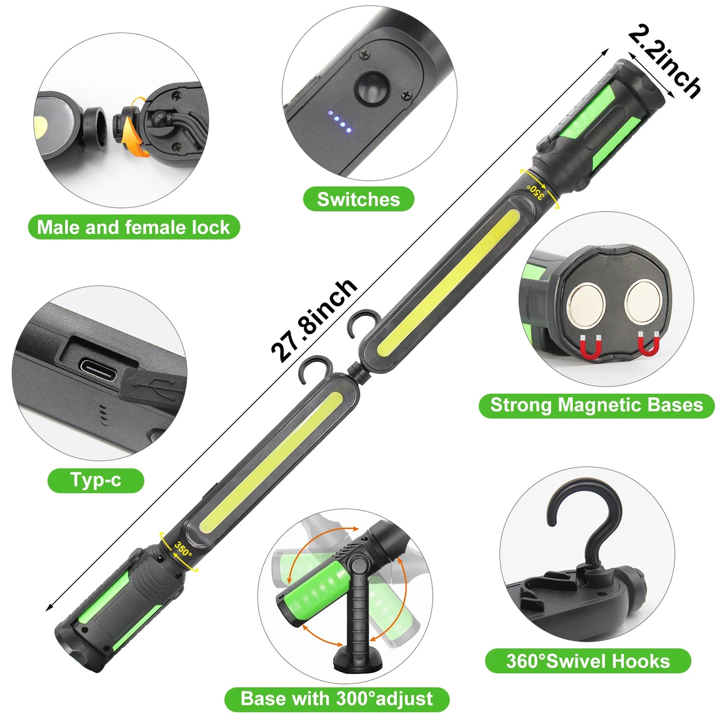 20w Rechargeable LED Work Light Adjustable Cordless Magnetic