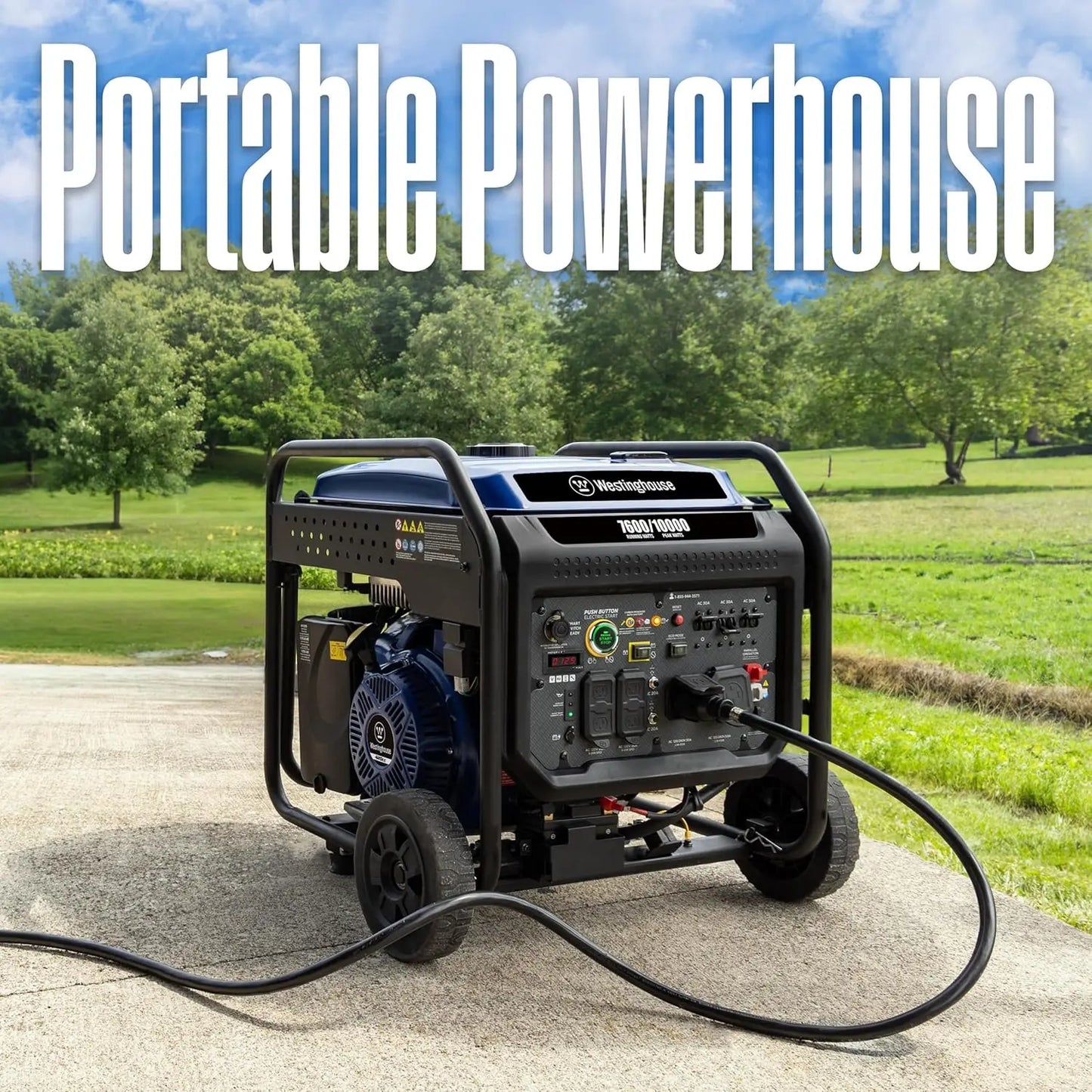 10000 Peak Watt Portable Open Frame Inverter Generator, Remote Electric Start with Auto Choke, Transfer Switch Ready