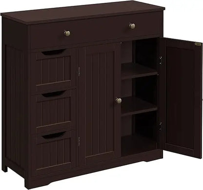 Bathroom Free-Standing Floor Cabinet, Practical Storage Cabinet with 4 Drawers and 2 Doors