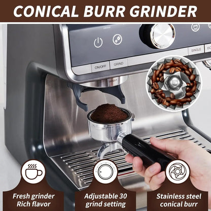 Espresso Machine with Grinder, Professional Espresso Maker with Milk Frother Steam Wand, 20 Bar Barista Cappuccino Machine,1450W