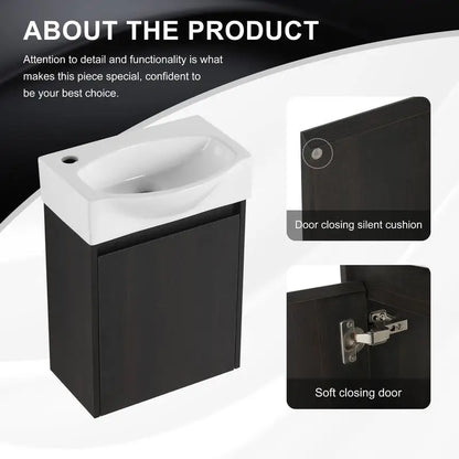 16" Bathroom Vanity Sink Combo for Compact Spaces; Ceramic Sink, Bathroom Cabinet
