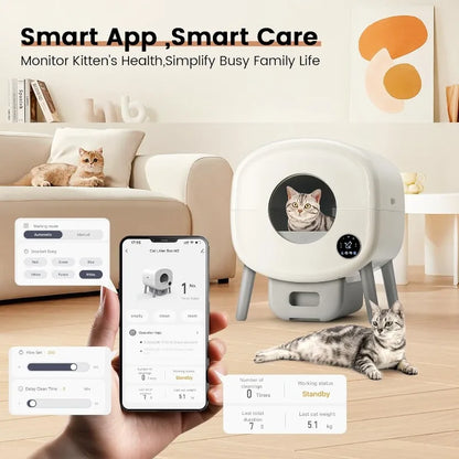 Extra Large Automatic Litter Box Self Cleaning for Multiple Cats, Odor-Free, App-Controlled