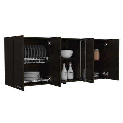 Superior 150 Wall Cabinet With Glass, Four Interior Shelves, Two Double Door Black