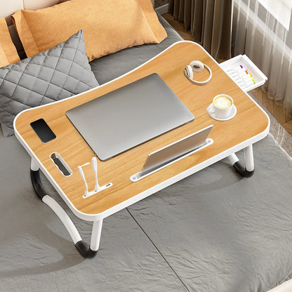 Portable Laptop Desk with USB Light, Small Fan, Cup Holder, Tablet Slot, and Lifting Handle