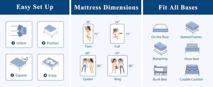 10-12'' Twin/King/Queen Size Mattress, Bed with Gel Memory Foam & Individually Pocket Coils for Pressure Relief & Support Made in USA