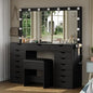 Vanity Desk with Mirror and Lights, with Charging Station, 15 Drawers
