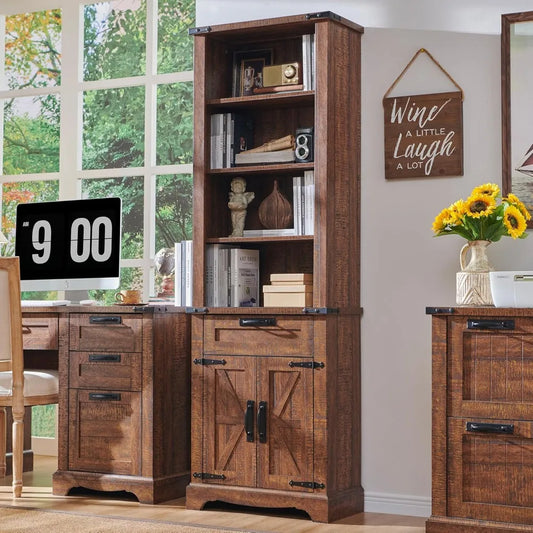Bookshelf with Storage Cabinet, 72" Tall Adjustable Shelves