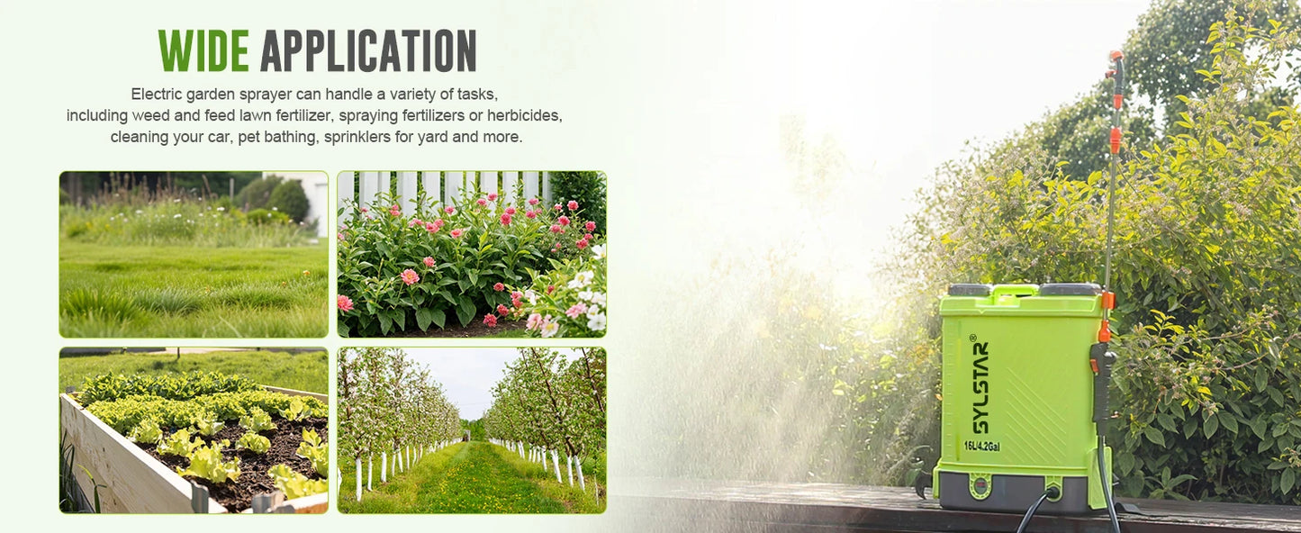 4 Gallon Battery Powered Backpack Sprayer 16L Agriculture Spray 100 PSI 5 Nozzles Electric Graden Sprayer