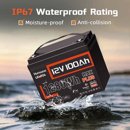 12V 100AH LiFePO4 Lithium Battery With Bluetooth Monitor Battery info 1280Wh For RV, Camper, Golf Cart, Trolling Motor