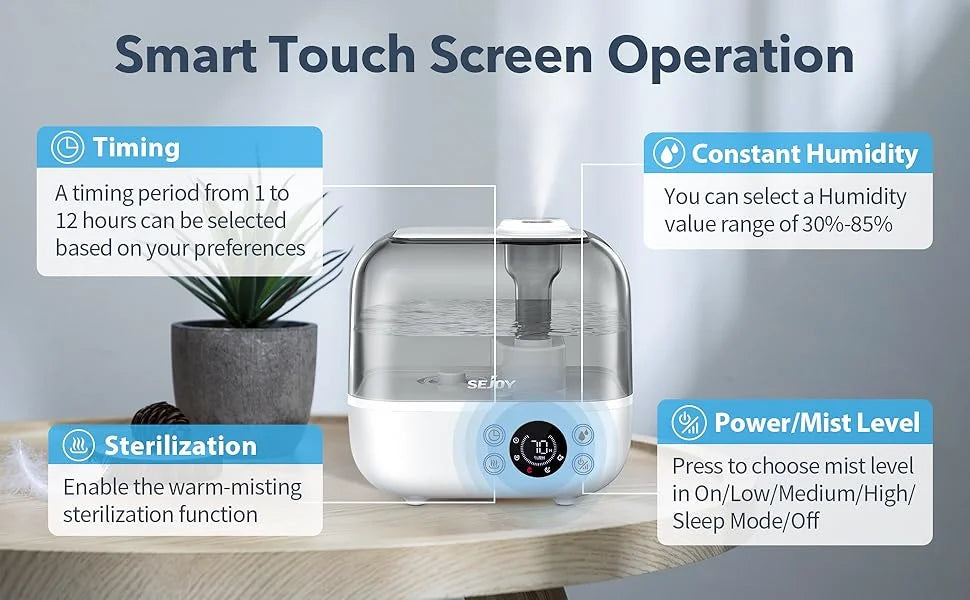 SEJOY 5L Humidifiers for Bedroom Large Capacity Low Noise for Home Office Ultrasonic Mist Humidifier