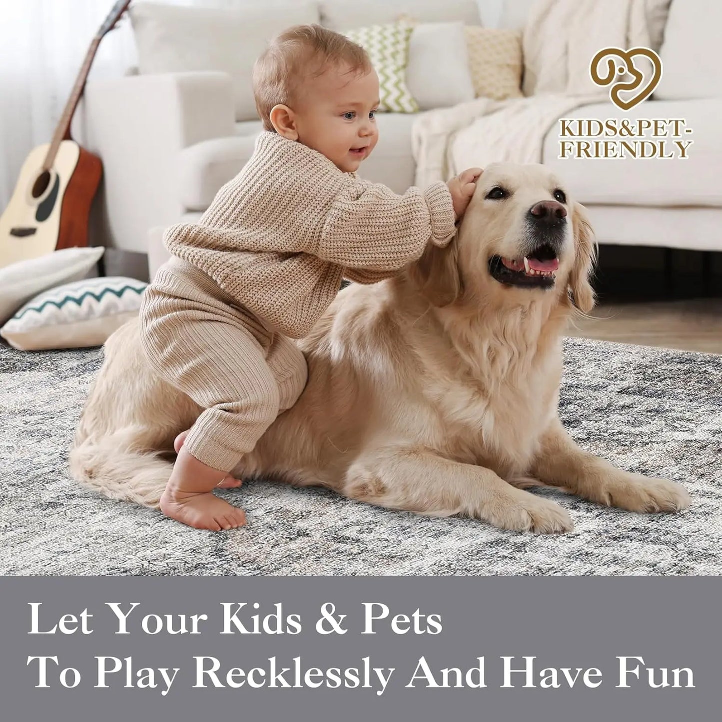 Washable Area Rug Stain-Resistant Throw Rug Indoor Carpet