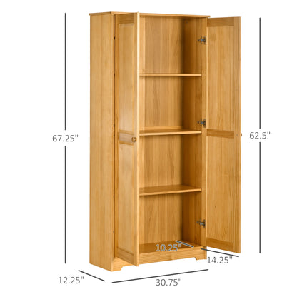 Homcom 67" Pinewood Kitchen Pantry Storage Cabinet with 2 Doors, Brown