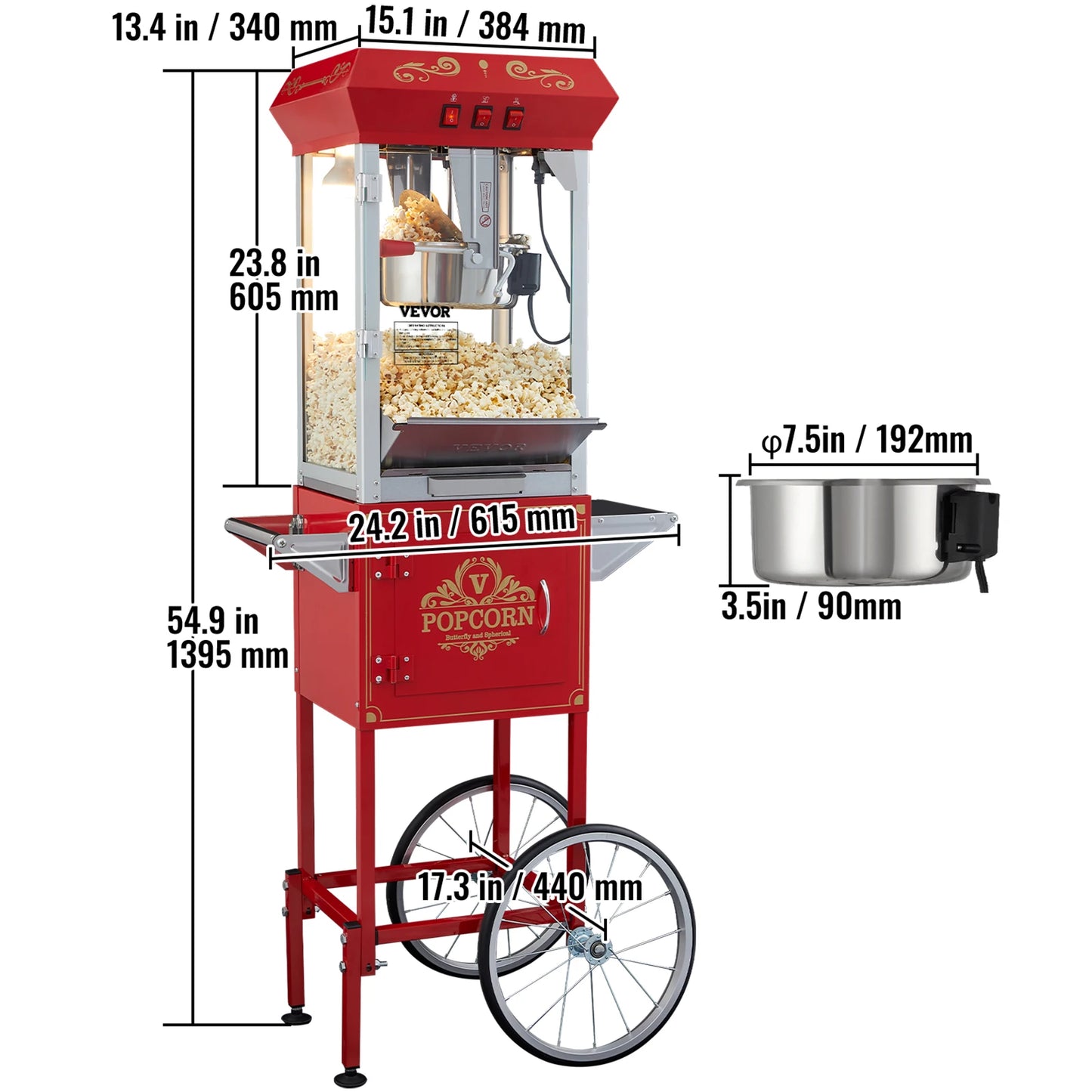 Electric Popcorn Maker Commercial Popper Machine  Automatic  8/12Oz Corn Cookware with Scoop