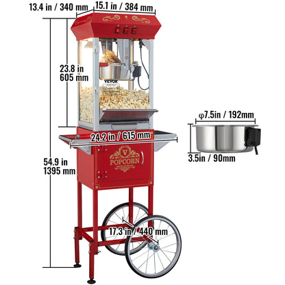 Electric Popcorn Maker Commercial Popper Machine  Automatic  8/12Oz Corn Cookware with Scoop
