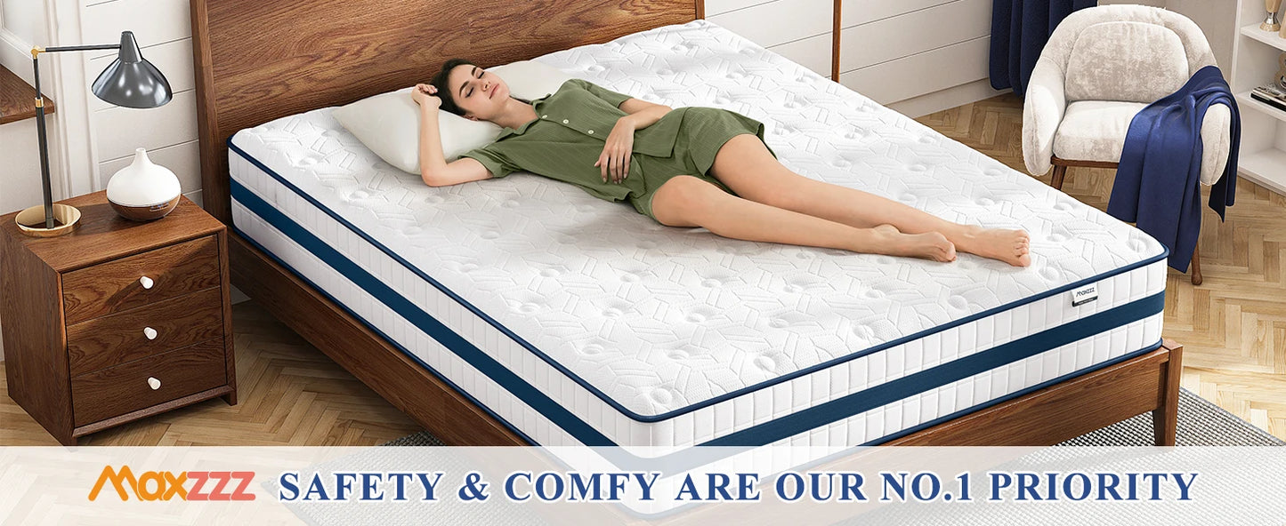 10-12'' Twin/King/Queen Size Mattress, Bed with Gel Memory Foam & Individually Pocket Coils for Pressure Relief & Support Made in USA