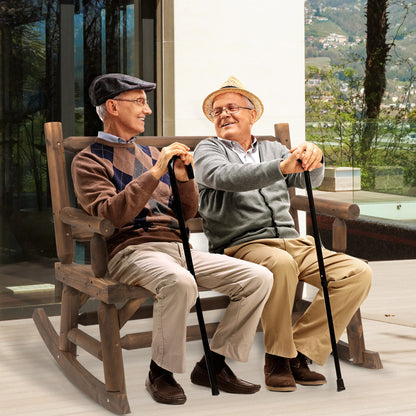 2-Person Patio Rocking Chair Wooden Log Loveseat Rocker Backyard Garden Walnut