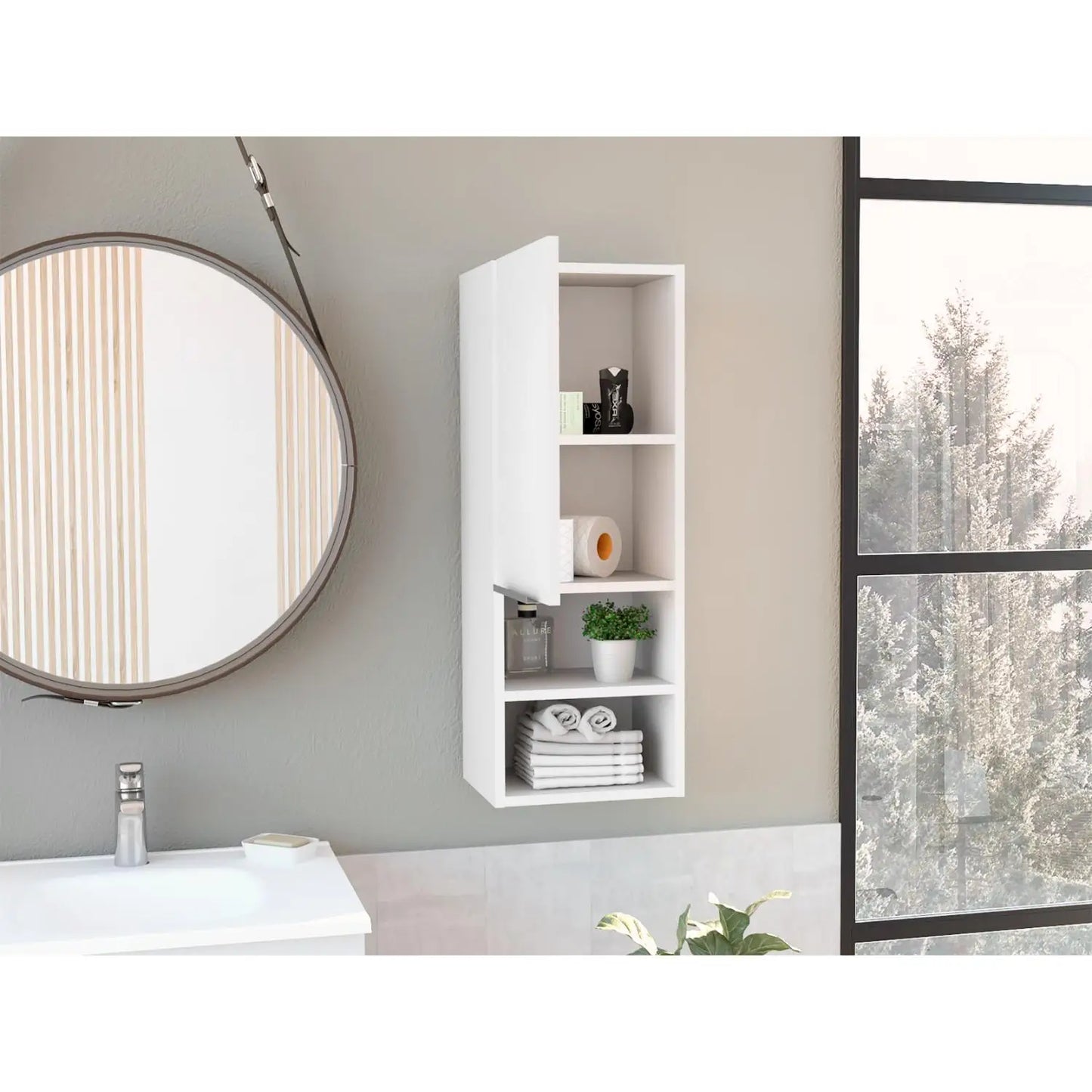 Mila Bathroom Cabinet, Two Interior  Shelves, Two External Shelves, Single Door Cabinet White