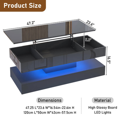 High Glossy LED Coffee TableOpen Display Shelf & Large Storage Space