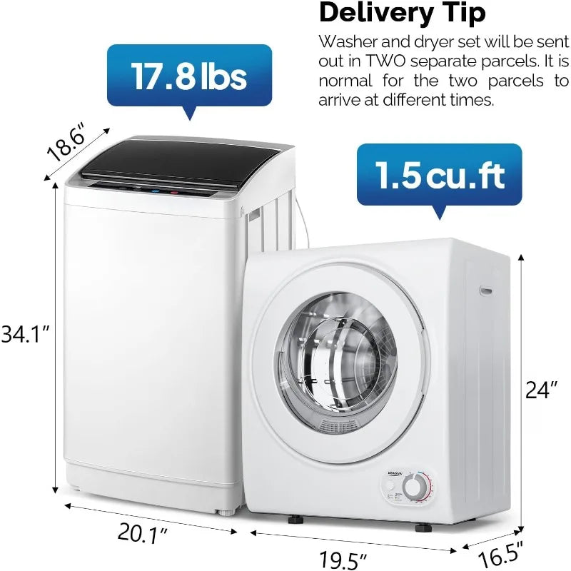 RV Size 17.8LBS Full Automatic Washing Machine and 1.5CuFt Portable Clothes Dryer Set, Compact