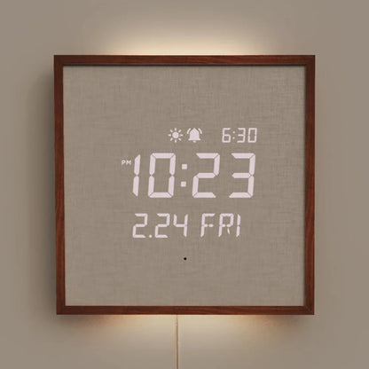 Wooden Frame LED Silent Wall Clock with Remote, Backlit Nightlight