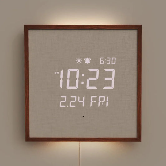 Wooden Frame LED Silent Wall Clock with Remote, Backlit Nightlight