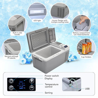 21QT/20L Portable Car/RV Refrigerator Freezer - 12V/24V DC  AC Power, Low Noise