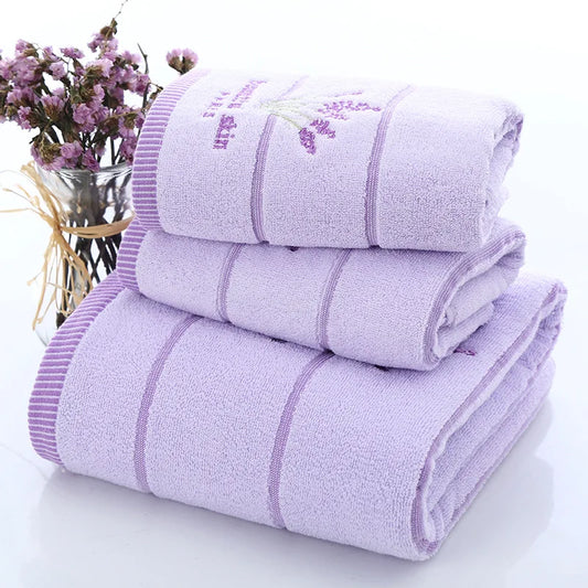 Luxury White / Lavender Cotton Bath Towel & Two Face Towels