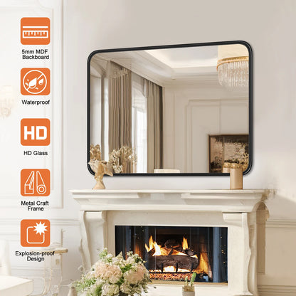 Matte Metal Framed Bathroom Mirror for Wall, Tempered Glass