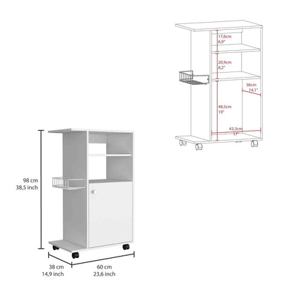 Clip Kitchen Cart, Single Door Cabinet, Four Casters White