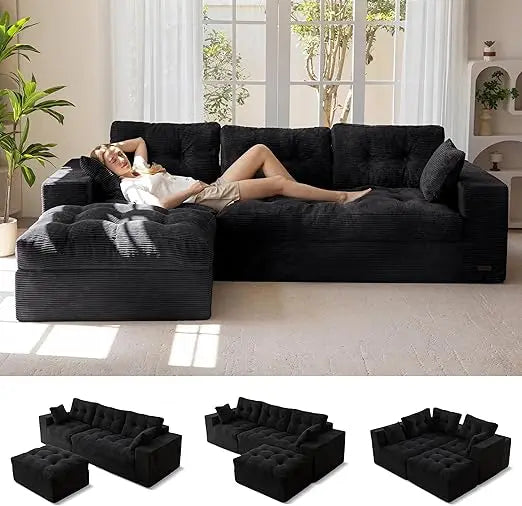 L-Shaped Sectional Sofa with Convertible Left/Right Ottoman,