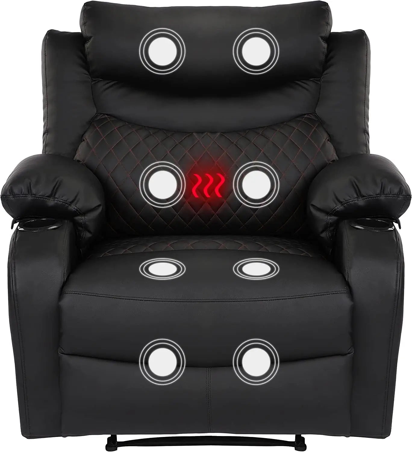 Overstuffed Massage Recliner Chair with Heat Fabric Massaging Manual Recliner with Cup Holders