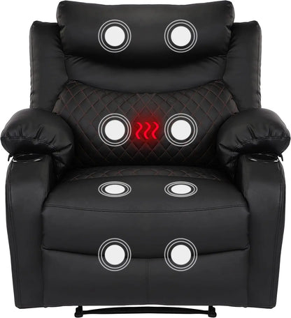 Overstuffed Massage Recliner Chair with Heat Fabric Massaging Manual Recliner with Cup Holders