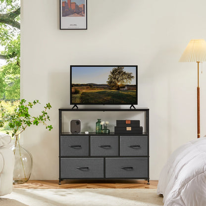 TV Stand Dresser Drawers For Bedroom With 5 Fabric Drawers