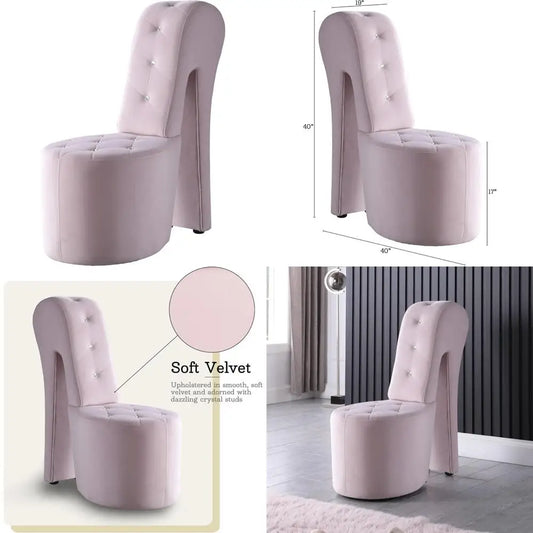 High Heel Lounge Chair, Armless with Crystal-Like Button Upholstery and Diamond Stitching