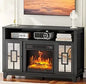 Fireplace TV Stand with Sliding Mirrored Door for TVs up to 70", Entertainment Center with Storage Cabinet and Shelves,