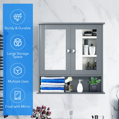 Wall Mount Mirror Cabinet Bathroom Medicine Cabinet Organizer Grey