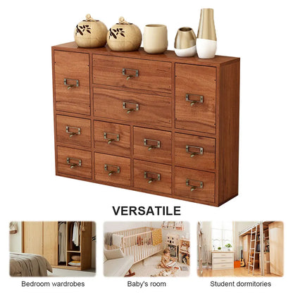 12 Drawer Wooden Apothecary Cabinet with Label Slot & Metal Handle Tabletop Storage Box Library Card Catalog Cabinet for Kitchen or Desk