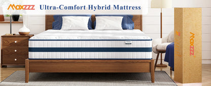 10-12'' Twin/King/Queen Size Mattress, Bed with Gel Memory Foam & Individually Pocket Coils for Pressure Relief & Support Made in USA
