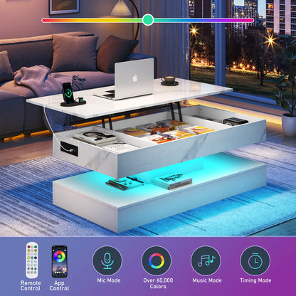 High Glossy LED Coffee TableOpen Display Shelf & Large Storage Space