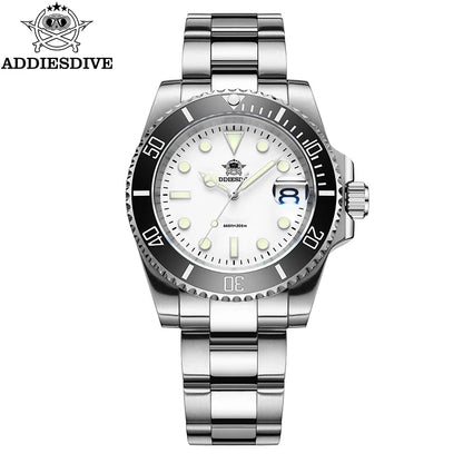 ADDIESDIVE Quartz Watch 316L Stainless Steel Windows Display Blue luminous 20Bar Ceramic Ring Waterproof Scuba