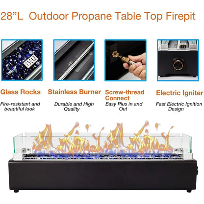 28-inch Table Top Propane Fire Pit, 40,000 BTU  Patio, Outdoor; Portable Fireplace