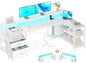 L Shaped Computer Desk with File Drawer, Power Outlet & LED Strip