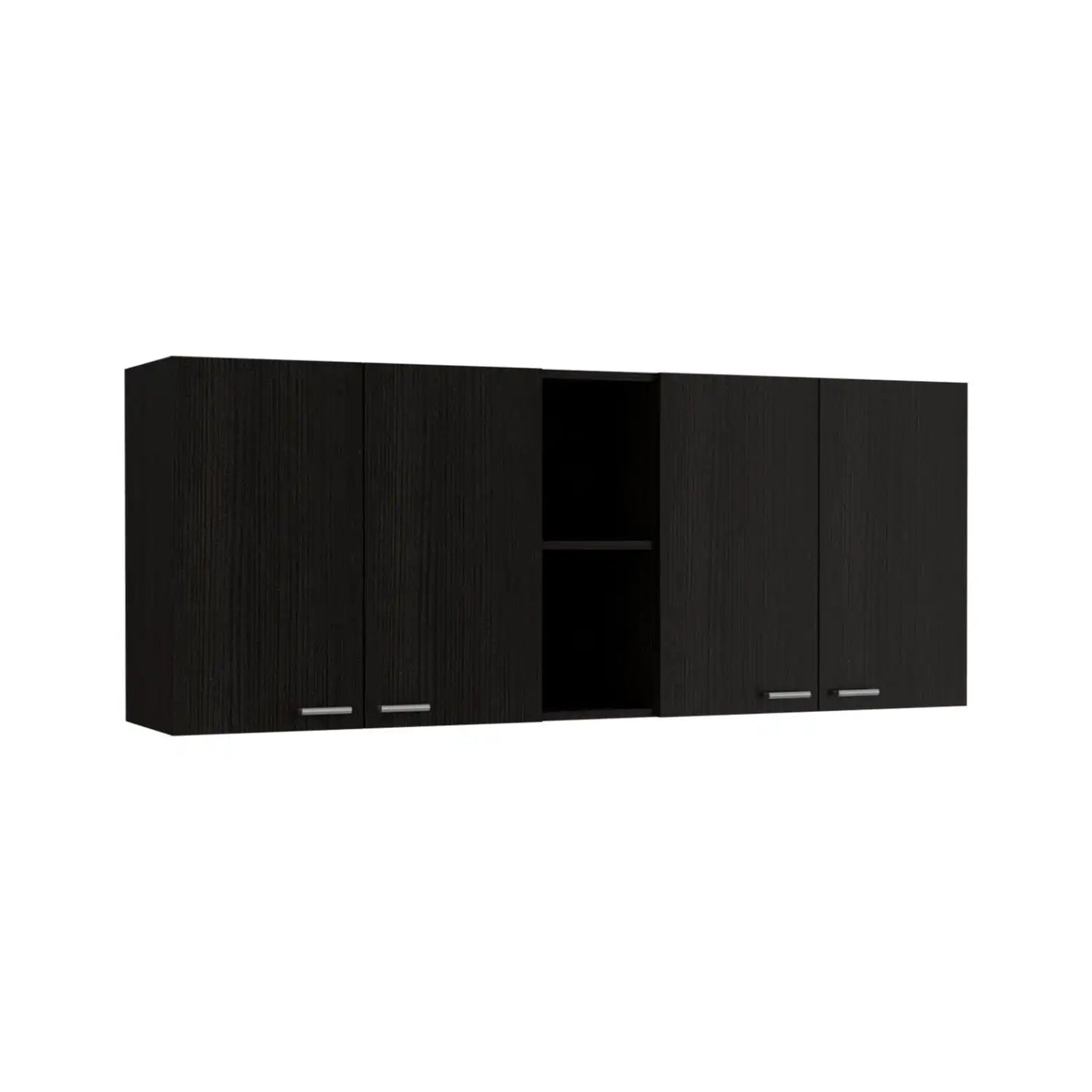 Portofino 150 Wall Cabinet,  Double Door, Two External Shelves, Two Interior Shelves Black Kitchen Cabinet