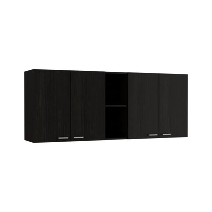 Portofino 150 Wall Cabinet,  Double Door, Two External Shelves, Two Interior Shelves Black Kitchen Cabinet