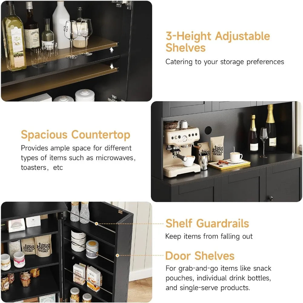 71" Tall Pantry Storage Cabinet with Microwave Stand & Door Shelf,  6 Doors