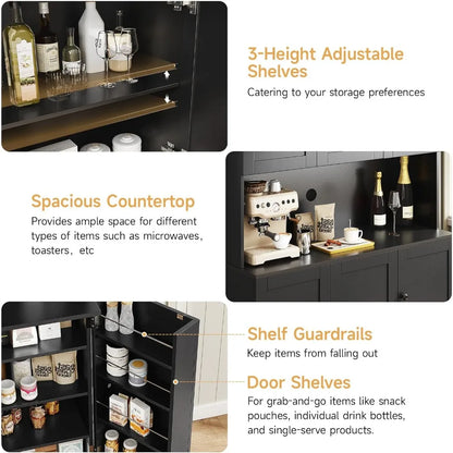 71" Tall Pantry Storage Cabinet with Microwave Stand & Door Shelf,  6 Doors